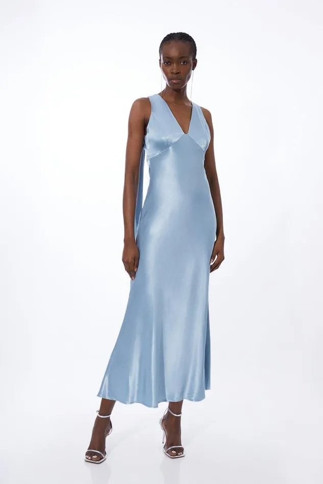 Viscose Satin Woven Midi Dress Blue Women Karen Millen Dresses