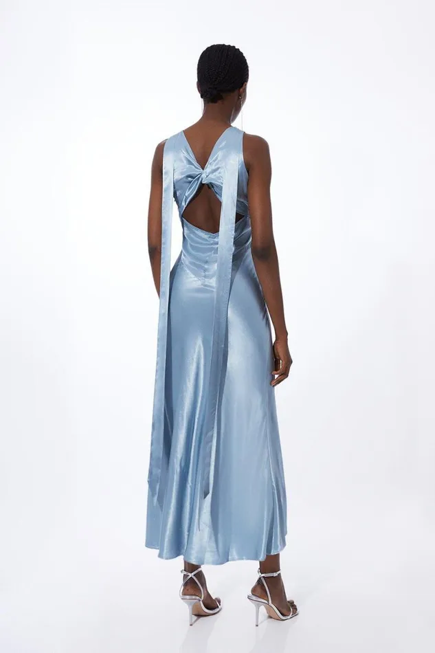 Viscose Satin Woven Midi Dress Blue Women Karen Millen Dresses