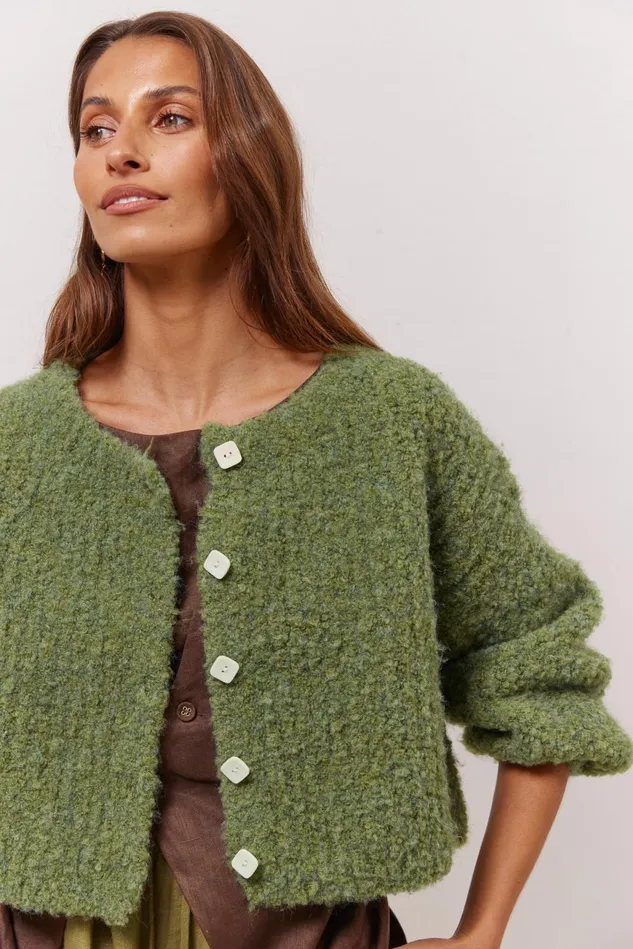 VRG GRL Cardigans Women Elsie Knit Cardigan Green VRG GRL Cardigans Women Elsie Knit Cardigan Green