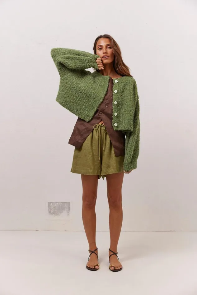 VRG GRL Cardigans Women Elsie Knit Cardigan Green VRG GRL Cardigans Women Elsie Knit Cardigan Green