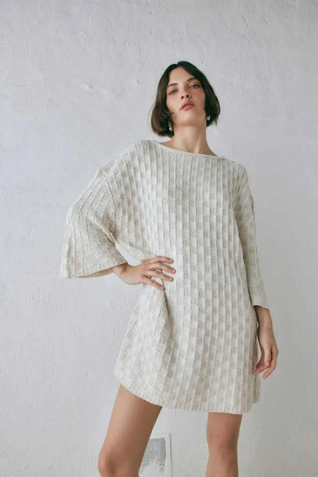 VRG GRL Long Sleeve Women Pia Knit Tunic Cream