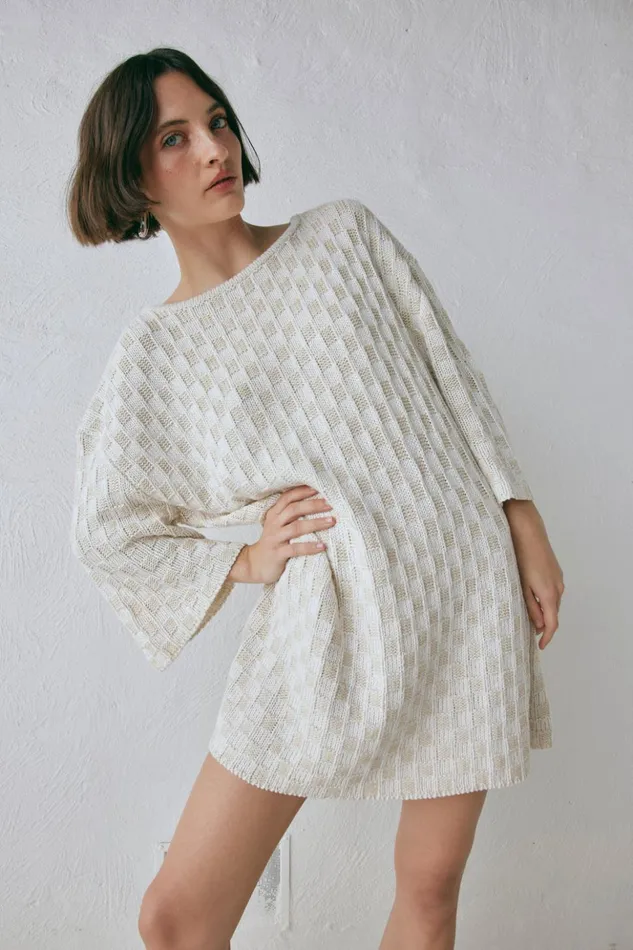 VRG GRL Long Sleeve Women Pia Knit Tunic Cream