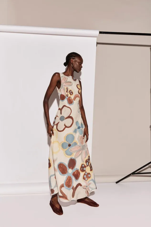 VRG GRL MidiMaxi Dresses Women Art Of Bloom Linen Bias Cut Maxi Dress Flower
