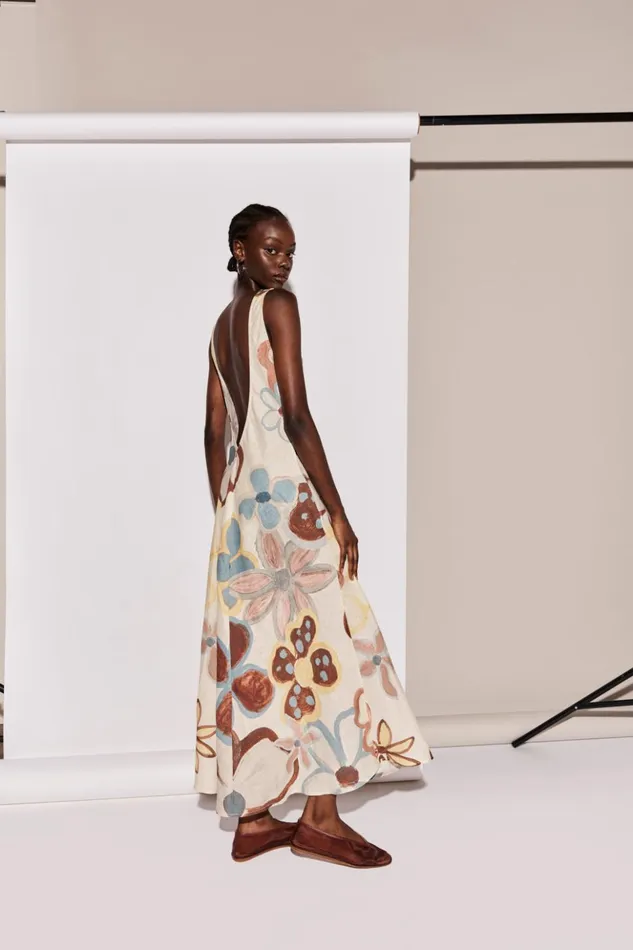 VRG GRL MidiMaxi Dresses Women Art Of Bloom Linen Bias Cut Maxi Dress Flower VRG GRL MidiMaxi Dresses Women Art Of Bloom Linen Bias Cut Maxi Dress Flower