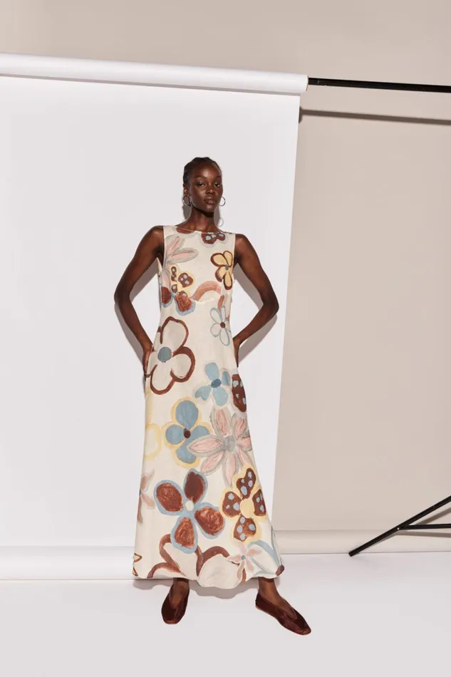 VRG GRL MidiMaxi Dresses Women Art Of Bloom Linen Bias Cut Maxi Dress Flower VRG GRL MidiMaxi Dresses Women Art Of Bloom Linen Bias Cut Maxi Dress Flower