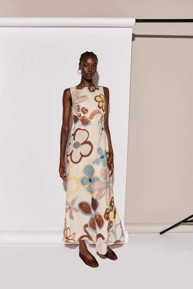 VRG GRL MidiMaxi Dresses Women Art Of Bloom Linen Bias Cut Maxi Dress Flower VRG GRL MidiMaxi Dresses Women Art Of Bloom Linen Bias Cut Maxi Dress Flower