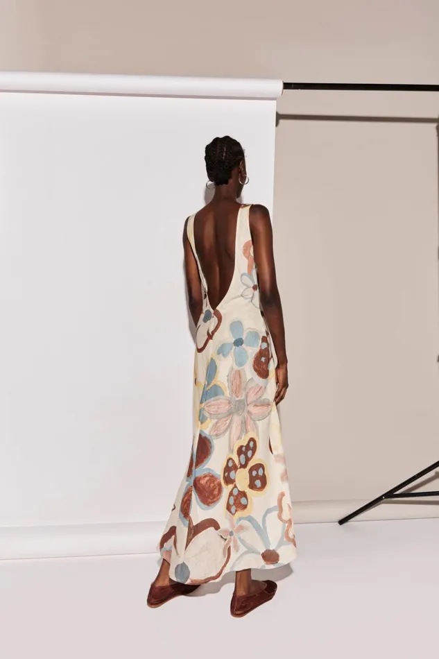 VRG GRL MidiMaxi Dresses Women Art Of Bloom Linen Bias Cut Maxi Dress Flower VRG GRL MidiMaxi Dresses Women Art Of Bloom Linen Bias Cut Maxi Dress Flower
