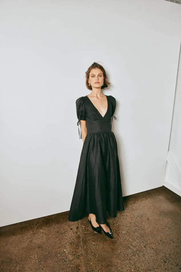 VRG GRL MidiMaxi Dresses Women Paradiso Linen Midi Dress Black VRG GRL MidiMaxi Dresses Women Paradiso Linen Midi Dress Black