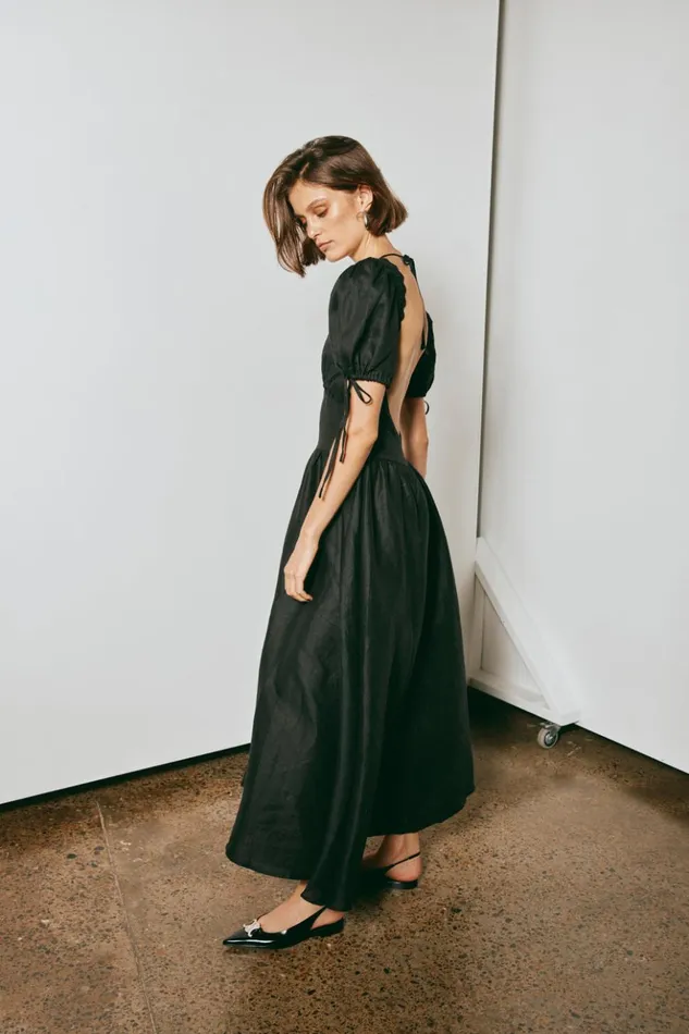 VRG GRL MidiMaxi Dresses Women Paradiso Linen Midi Dress Black VRG GRL MidiMaxi Dresses Women Paradiso Linen Midi Dress Black