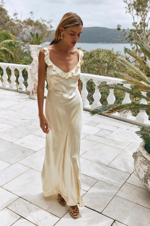VRG GRL MidiMaxi Dresses Women Rosalia Satin Bias Cut Maxi Dress Butter