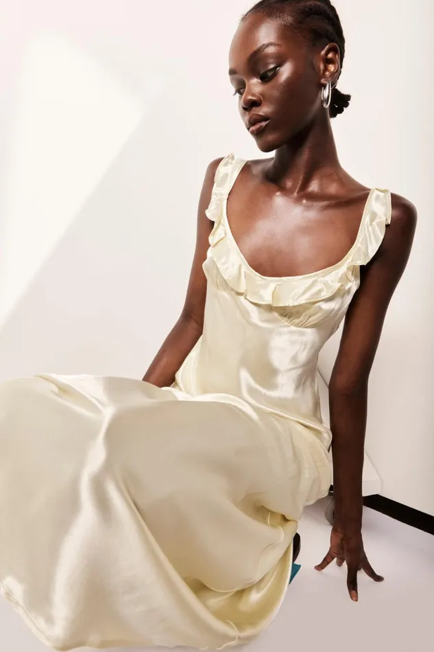 VRG GRL MidiMaxi Dresses Women Rosalia Satin Bias Cut Maxi Dress Butter VRG GRL MidiMaxi Dresses Women Rosalia Satin Bias Cut Maxi Dress Butter