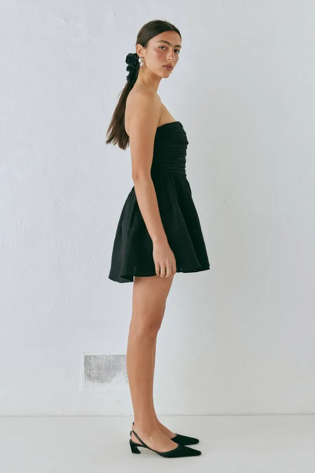 VRG GRL Mini Dresses Women Saint Malo Linen Mini Dress Black VRG GRL Mini Dresses Women Saint Malo Linen Mini Dress Black