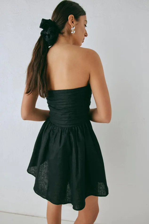 VRG GRL Mini Dresses Women Saint Malo Linen Mini Dress Black VRG GRL Mini Dresses Women Saint Malo Linen Mini Dress Black