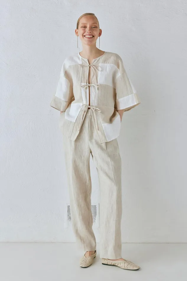 VRG GRL Pants Women Goldie Linen Pants Oatmeal VRG GRL Pants Women Goldie Linen Pants Oatmeal