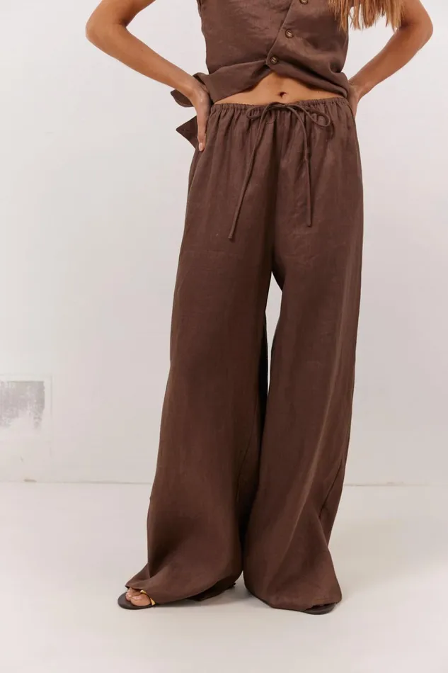 VRG GRL Sets Women Raya Linen Pants Chocolate VRG GRL Sets Women Raya Linen Pants Chocolate