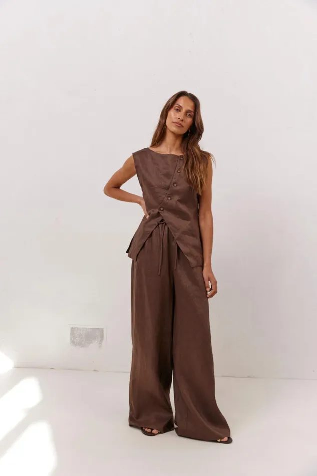 VRG GRL Sets Women Raya Linen Pants Chocolate VRG GRL Sets Women Raya Linen Pants Chocolate