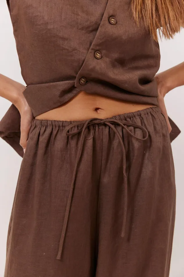 VRG GRL Sets Women Raya Linen Pants Chocolate VRG GRL Sets Women Raya Linen Pants Chocolate