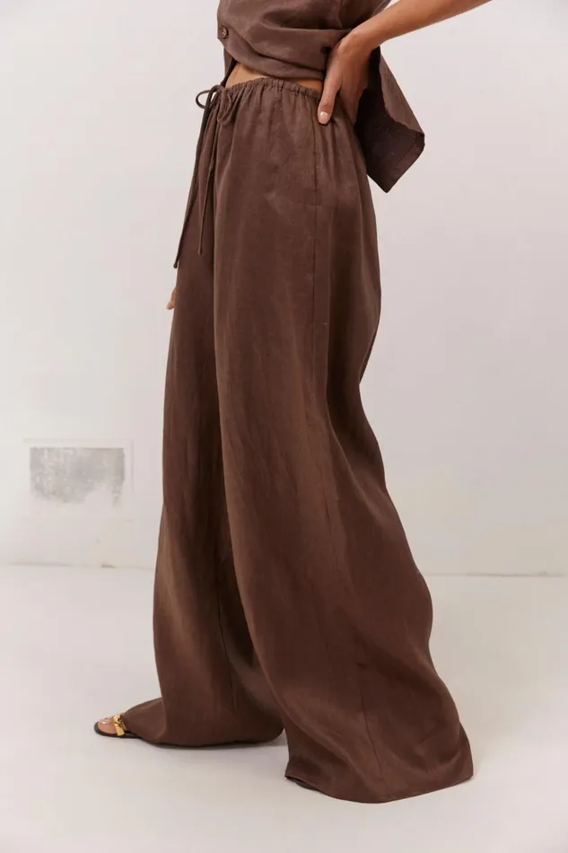 VRG GRL Sets Women Raya Linen Pants Chocolate VRG GRL Sets Women Raya Linen Pants Chocolate