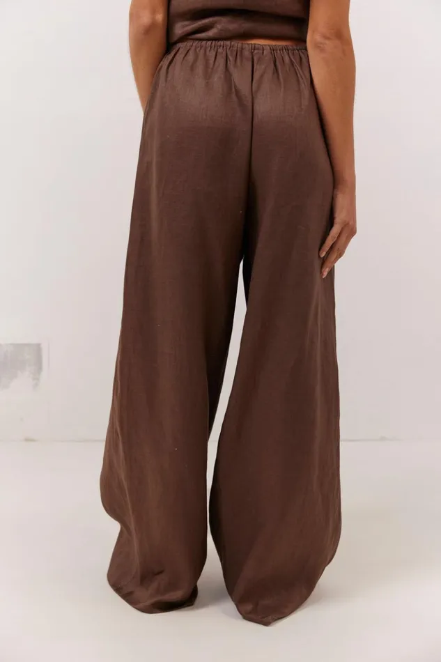 VRG GRL Sets Women Raya Linen Pants Chocolate VRG GRL Sets Women Raya Linen Pants Chocolate