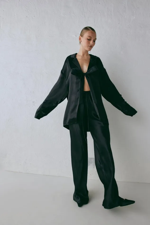 VRG GRL Shirts Women Rae Satin Top Black VRG GRL Shirts Women Rae Satin Top Black