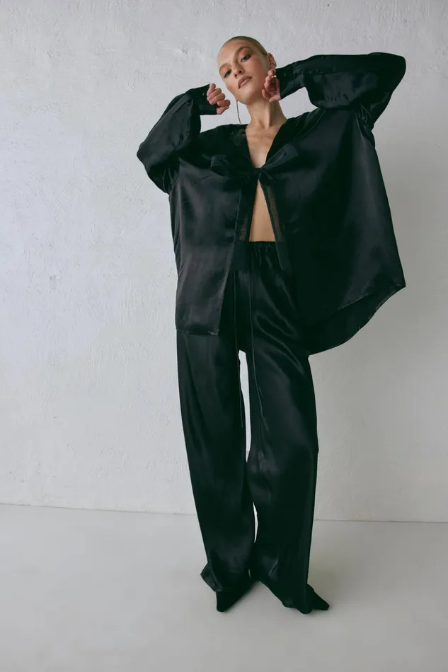 VRG GRL Shirts Women Rae Satin Top Black VRG GRL Shirts Women Rae Satin Top Black