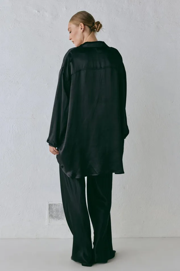 VRG GRL Shirts Women Rae Satin Top Black VRG GRL Shirts Women Rae Satin Top Black