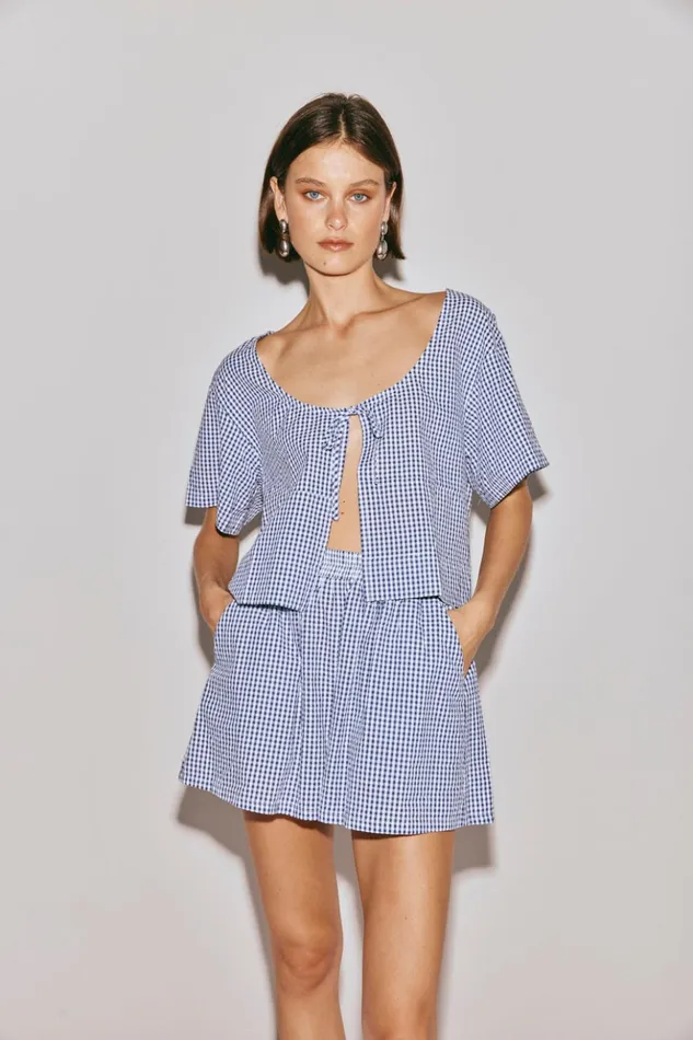 VRG GRL Short Sleeve Women The Sea and I Smock Top Navy VRG GRL Short Sleeve Women The Sea and I Smock Top Navy