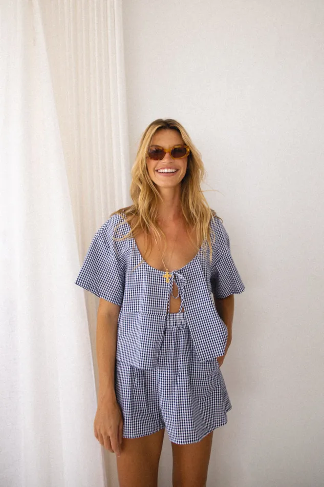 VRG GRL Short Sleeve Women The Sea and I Smock Top Navy VRG GRL Short Sleeve Women The Sea and I Smock Top Navy