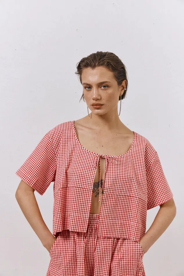 VRG GRL Short Sleeve Women The Sea and I Smock Top Red