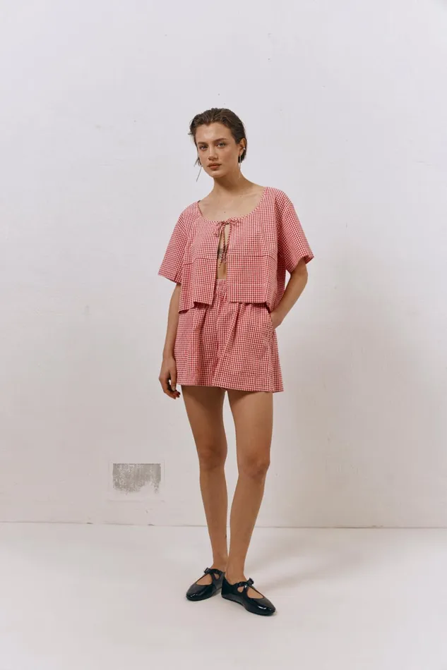 VRG GRL Short Sleeve Women The Sea and I Smock Top Red VRG GRL Short Sleeve Women The Sea and I Smock Top Red