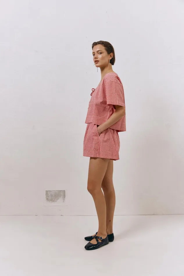 VRG GRL Short Sleeve Women The Sea and I Smock Top Red VRG GRL Short Sleeve Women The Sea and I Smock Top Red