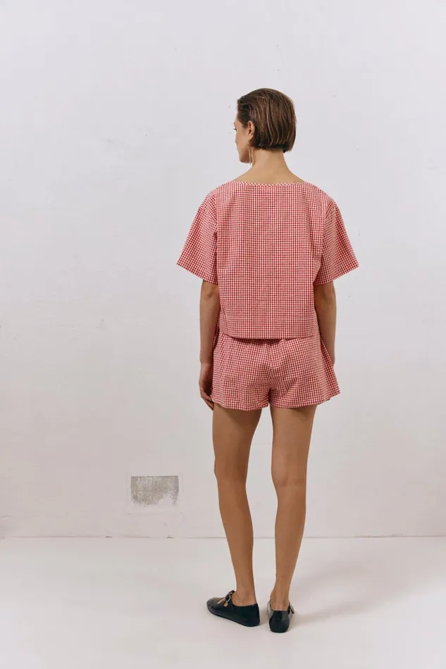 VRG GRL Short Sleeve Women The Sea and I Smock Top Red VRG GRL Short Sleeve Women The Sea and I Smock Top Red