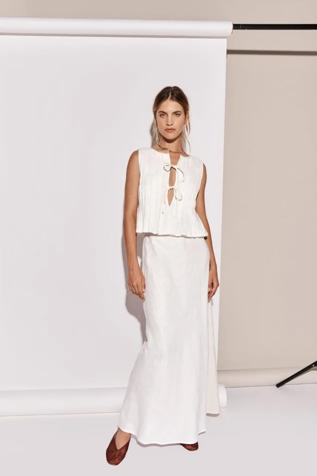VRG GRL Skirts Women Ena Linen Bias Cut Maxi Skirt White