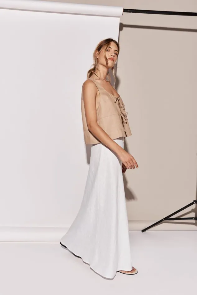 VRG GRL Skirts Women Ena Linen Bias Cut Maxi Skirt White