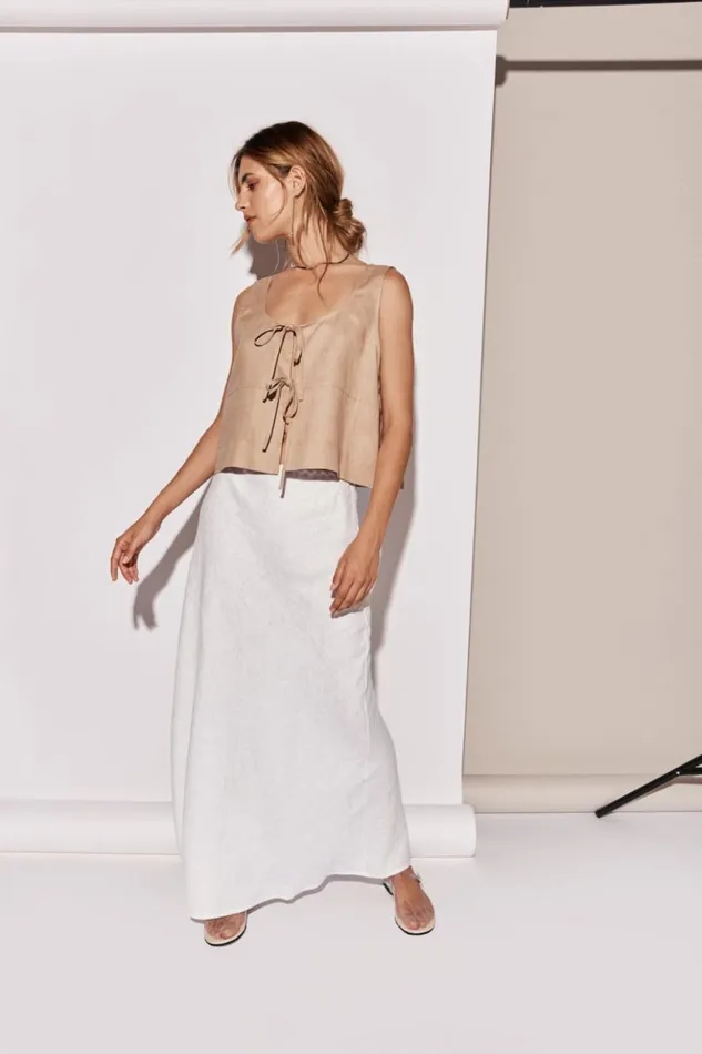 VRG GRL Skirts Women Ena Linen Bias Cut Maxi Skirt White