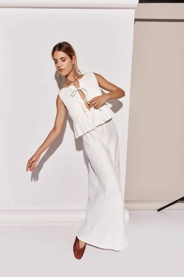 VRG GRL Skirts Women Ena Linen Bias Cut Maxi Skirt White