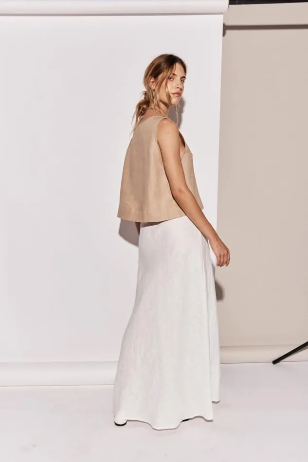 VRG GRL Skirts Women Ena Linen Bias Cut Maxi Skirt White