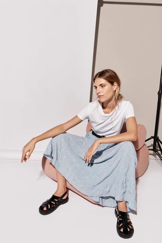 VRG GRL Skirts Women Solara Midi Skirt Sky