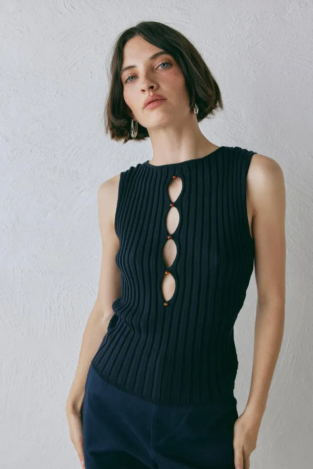 VRG GRL Sleeveless Women Billie Knit Top Navy