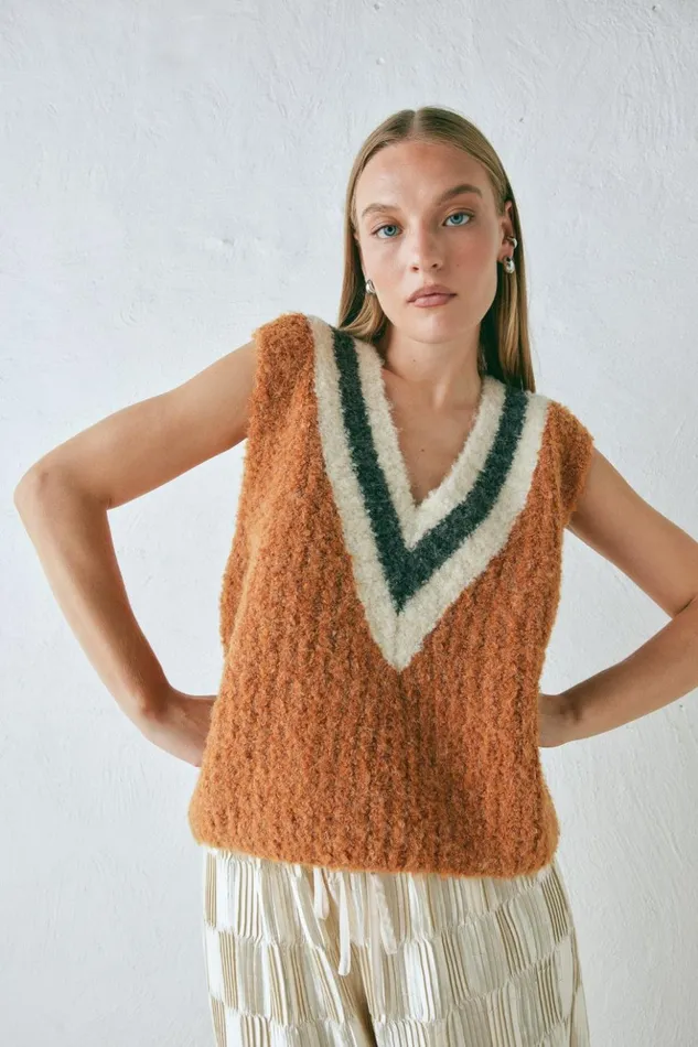 VRG GRL Vests Women Macy Knit Vest Burnt Orange