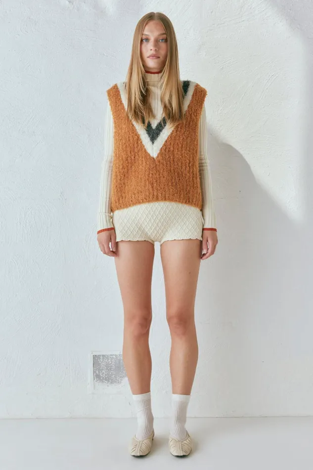VRG GRL Vests Women Macy Knit Vest Burnt Orange VRG GRL Vests Women Macy Knit Vest Burnt Orange