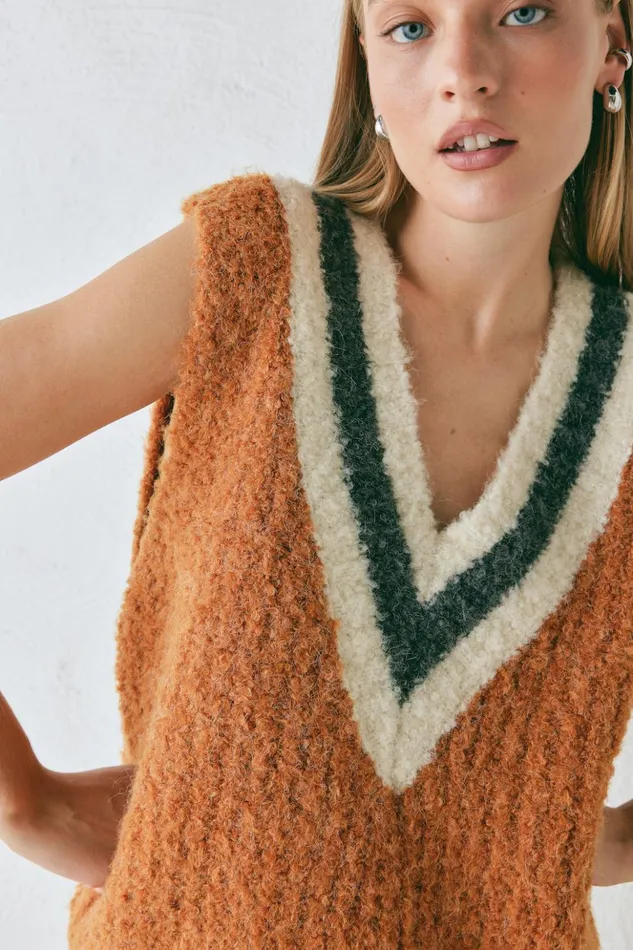 VRG GRL Vests Women Macy Knit Vest Burnt Orange VRG GRL Vests Women Macy Knit Vest Burnt Orange
