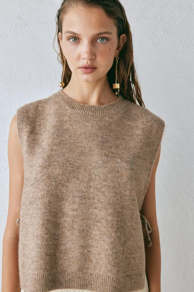VRG GRL Vests Women Molly Knit Vest Taupe VRG GRL Vests Women Molly Knit Vest Taupe