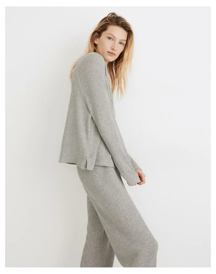 Waffle Knit Button Front Pajama Top Salt And Pepper Heather Women Madewell Pajamas Waffle Knit Button Front Pajama Top Salt And Pepper Heather Women Madewell Pajamas