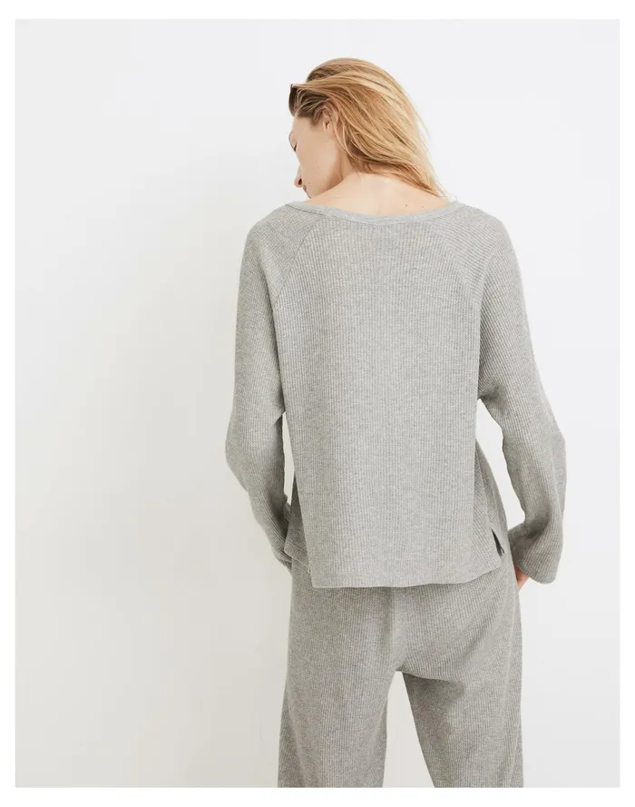 Waffle Knit Button Front Pajama Top Salt And Pepper Heather Women Madewell Pajamas Waffle Knit Button Front Pajama Top Salt And Pepper Heather Women Madewell Pajamas
