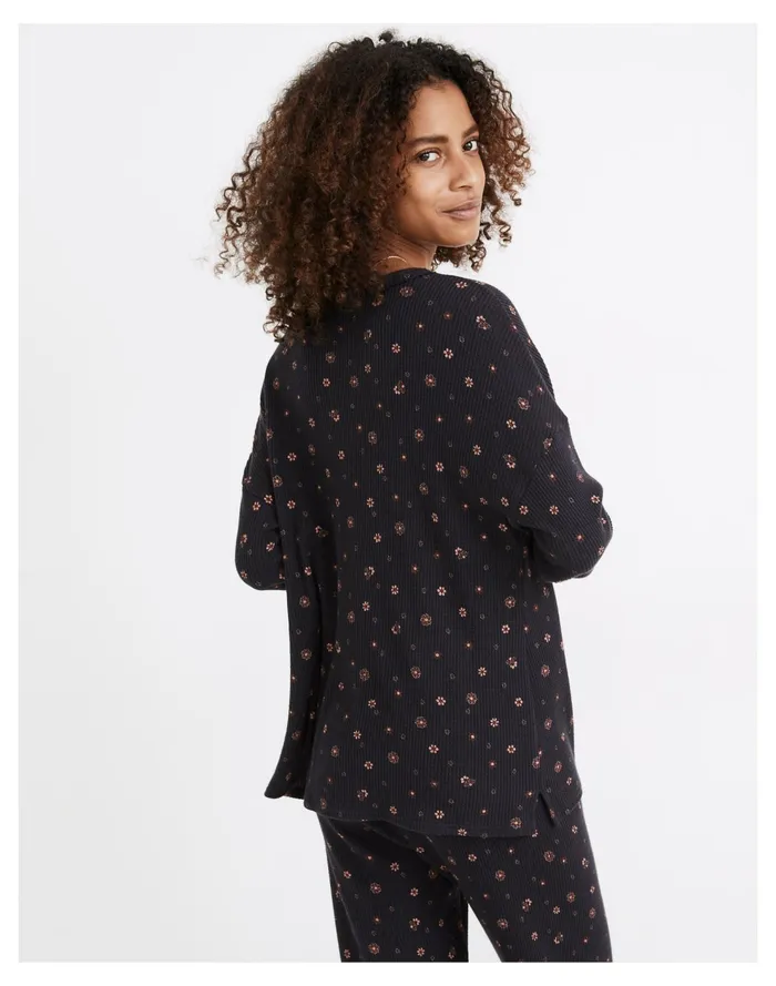 Waffle Knit Henley Pajama Top In Bandana Floral Night Vision Women Madewell Pajamas