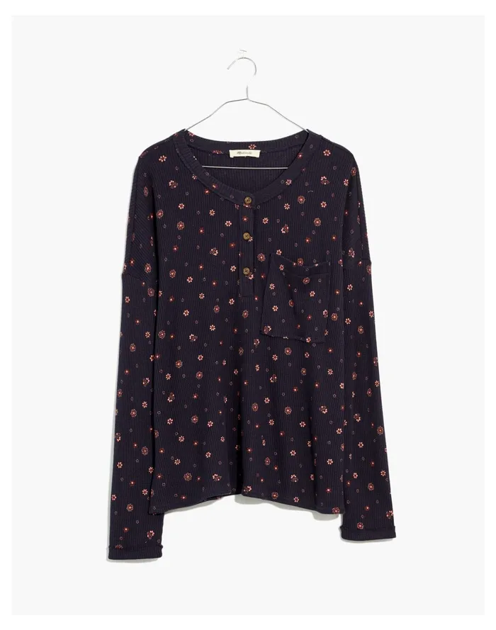 Waffle Knit Henley Pajama Top In Bandana Floral Night Vision Women Madewell Pajamas