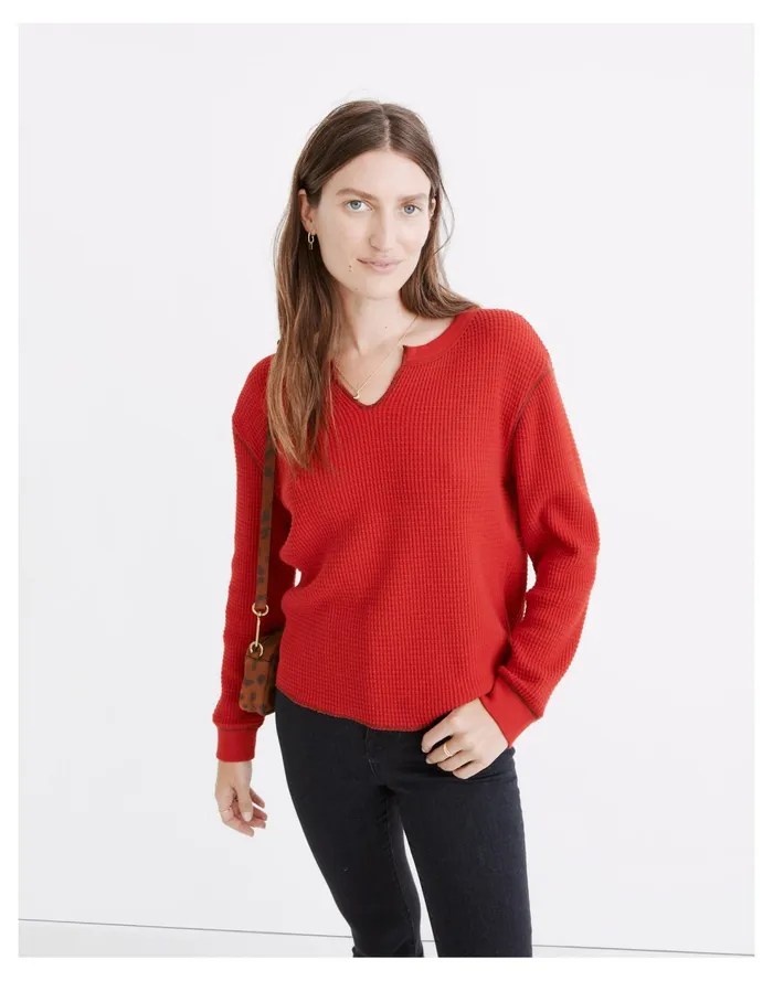 Waffle Split Neck Crop Tee Pomegranate Seed Women Madewell Tees