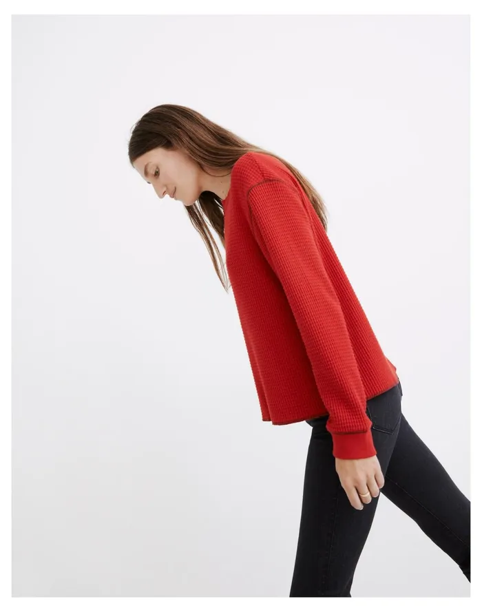 Waffle Split Neck Crop Tee Pomegranate Seed Women Madewell Tees Waffle Split Neck Crop Tee Pomegranate Seed Women Madewell Tees
