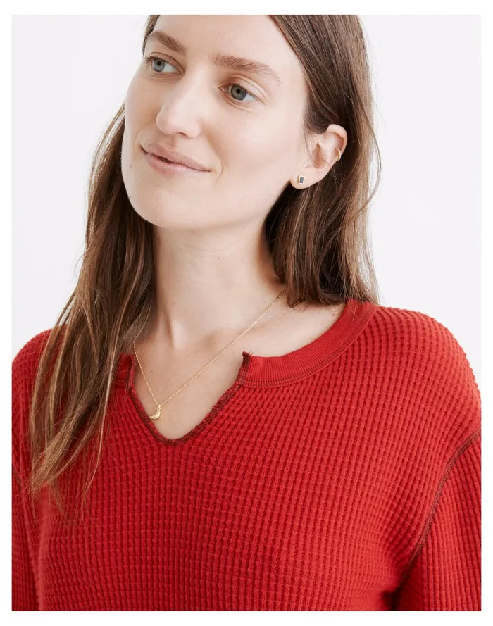 Waffle Split Neck Crop Tee Pomegranate Seed Women Madewell Tees Waffle Split Neck Crop Tee Pomegranate Seed Women Madewell Tees